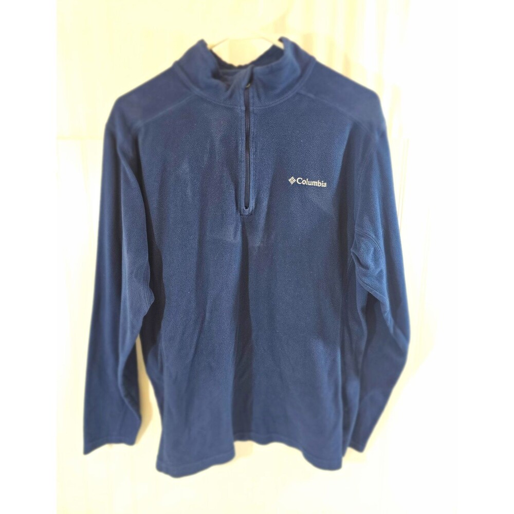 Columbia Mens L Blue Fleece 1/4 Zip Mock Neck Logo Pullover Sweatshirt